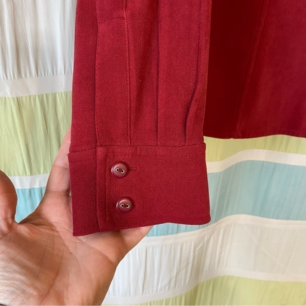 Talbots Shacket Long Sleeve Button Down Top Red Sz MP - Picture 5 of 8